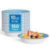 MUCHII 10 Oz Paper Bowls 150 Count Small Bowls, Blue Printed Soak Proof Disposable Bowls for Snacks, Dessert, And Light Lunch Meals view 1
