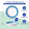 MUCHII 10 Oz Paper Bowls 150 Count Small Bowls, Blue Printed Soak Proof Disposable Bowls for Snacks, Dessert, And Light Lunch Meals view 3