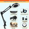 15X Magnifying Glass with Light, Real Glass Lens, 84 LEDs, 5 Color Modes, 10 Brightness Dimmable, Adjustable Swing Arm with Clamp, Hands-Free Magnifier for Reading, Crafts, Repair, Sewing, Close Work view 4