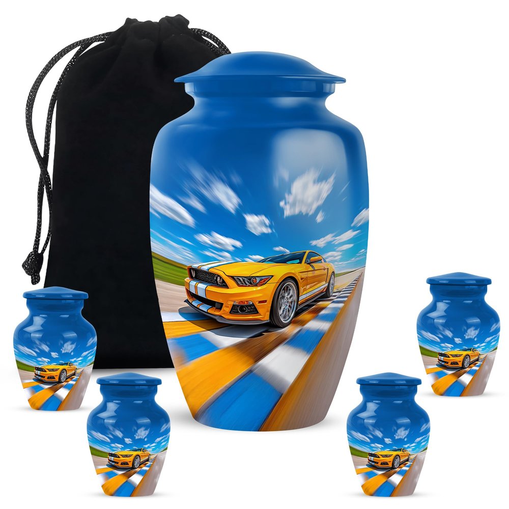 Casketique Car Urns for Adult Male 1 Large 4 Keepsake - Blue Cremation Urn - Memorial Urns for Human Ashes Adult Man - Funeral Urn for Human Ashes - 10 & 3 Inch