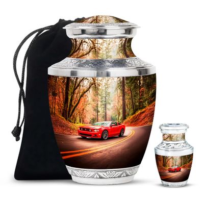 Casketique Car Memorial Urns for Human Ashes Adult Female & Male Combo Set of 2 - Blue Urns for Human Ashes Adult Man 1 Large & 1 Keepsake Urn - Cremation Urn - 10 & 3 Inch