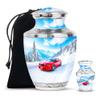 Casketique Car Cremation Urns for Adult Ashes Women - Blue Funeral Urns for Human Ashes Adult Man & Women Set of 2 - Cremation Urn for Mom & Dad 1 Large & 1 Keepsake Urn - 10 & 3 Inch view 1