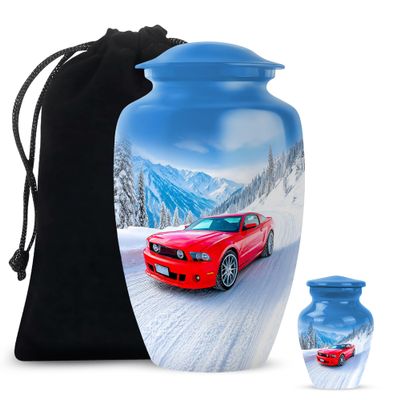 Casketique Car Adult Urns for Human Ashes Women Set of 2 - Blue Large & Small Urns for Human Ashes Adult Man & Women - Burial Cremation Urn for Dad 1 Large & 1 Keepsake - 10 & 3 Inch