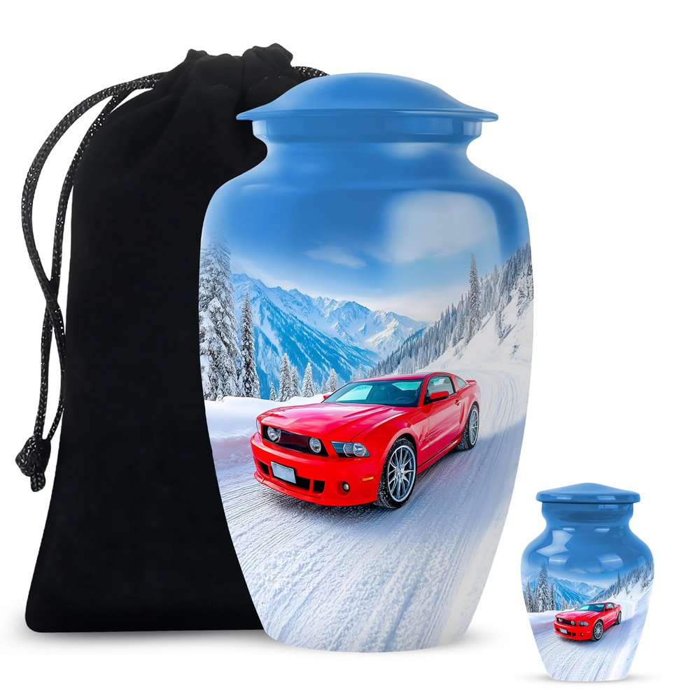 Casketique Car Adult Urns for Human Ashes Women Set of 2 - Blue Large & Small Urns for Human Ashes Adult Man & Women - Burial Cremation Urn for Dad 1 Large & 1 Keepsake - 10 & 3 Inch