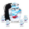 Casketique Car Funeral Urn for Ashes for Women 1 Large 4 Keepsake - Blue Cremation Urns Adult Male Ashes - Memorial Urn for Mom - Funeral Ash Container for Dad - 10 & 3 Inch view 1