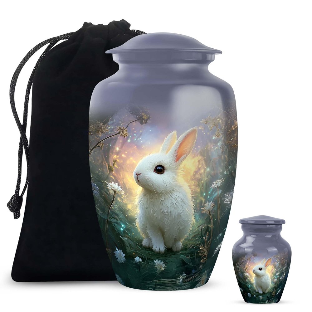 Casketique Rabbit Cremation Urns for Adult Ashes Male 1 Large 4 Keepsake - Flower Burial Urn for Ashes for Women Set of 2 - Purple Memorial Urns for Adult Male - Funeral Urn for Mom & Dad -10 & 3 Inch