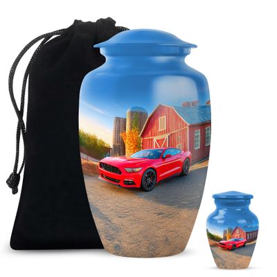 Casketique Car Cremation Urns for Adult Ashes Women & Men Combo Set of 2 - Blue Adult Male Urn for Ashes 1 Large & 1 Keepsake - Funeral Urn for Mom & Dad - 10 & 3 Inch