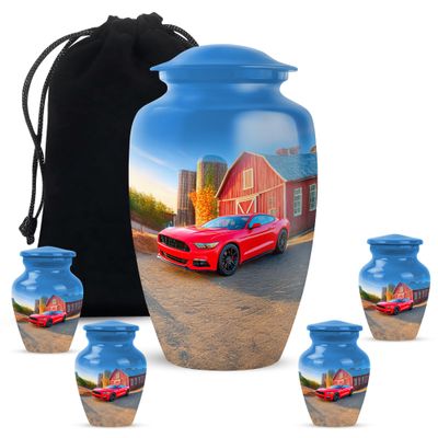 Casketique Car Urns for Adult Male 1 Large 4 Keepsake - Blue Cremation Urn - Burial Urn for Ashes for Women - Funeral Urns for Human Ashes Adult Female - 10 & 3 Inch