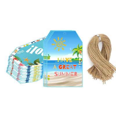 100 Pcs End of School Year Gift Tags 2 x 3 inch Cool Summer Beach Theme Present Card Summer Party Wrapping Label School Year End Celebration of Favor Colorful Gift Labels