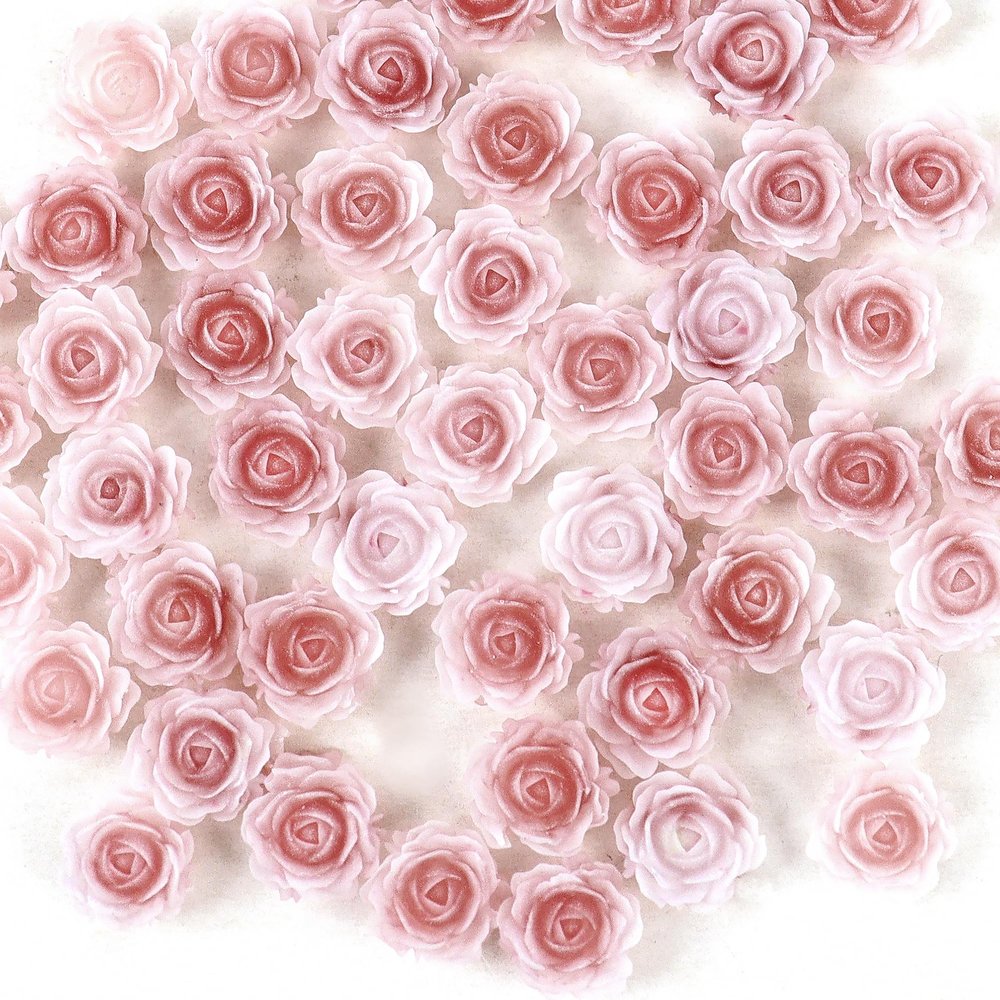 100 Pack Mini Rose Flowers Cupcake Toppers Picks Pink Rose Flower for Baby Shower Birthday Summer Spring Theme Party Cake Decoration Supplies
