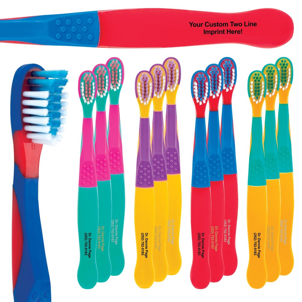 Practicon Personalized SmileGoods Y293 Child Toothbrush, 29 Tuft, Soft Bristle, 144 Individually Packaged Premium Kids Toothbrushes, Assorted Colors Bulk Pack