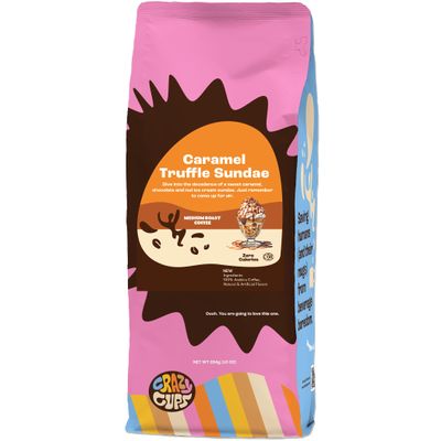 Crazy Cups Flavored Ground Coffee, Caramel Truffle Sundae, For Brewing Flavored Hot or Iced Caramel Coffee, 10oz
