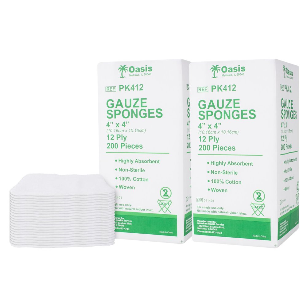 4 x 4 inch Gauze Sponges, 100% Cotton, 12-Ply Woven Non-Sterile Gauze, 400 Pc (2 Packs of 200)