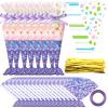 Yexiya 25 Pack Mermaid Birthday Party Favor Bags Triangle Cellophane Candy Treat Goody Gift Bag with 25 Mermaid Tail Cards 50 Pcs Twist Ties and 1 Roll of Purple Ribbon for Birthday Party view 1