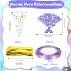 Yexiya 25 Pack Mermaid Birthday Party Favor Bags Triangle Cellophane Candy Treat Goody Gift Bag with 25 Mermaid Tail Cards 50 Pcs Twist Ties and 1 Roll of Purple Ribbon for Birthday Party view 2