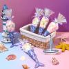 Yexiya 25 Pack Mermaid Birthday Party Favor Bags Triangle Cellophane Candy Treat Goody Gift Bag with 25 Mermaid Tail Cards 50 Pcs Twist Ties and 1 Roll of Purple Ribbon for Birthday Party view 3