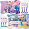 Yexiya 25 Pack Mermaid Birthday Party Favor Bags Triangle Cellophane Candy Treat Goody Gift Bag with 25 Mermaid Tail Cards 50 Pcs Twist Ties and 1 Roll of Purple Ribbon for Birthday Party view 4