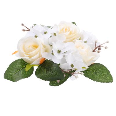 VOSAREA Artificial Floral Candle Wreath Elegant Wedding Candle Rings for Home Decor Party Celebration Yellow Rose Arrangement for Table Decoration