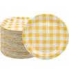 HSPAIDYP 50Pcs Gingham Party Supplies 7" Yellow Plaid Paper Plates YellowCheckered Plate Disposable Yellow and White Plaid Plates for Baby Shower Wedding Picnic BBQ Birthday Party Decor view 1
