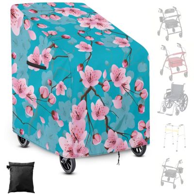 Bivxisrvo Cherry Blossom Wheelchair Cover Waterproof, Mobility Scooter Storage Cover for Travel Power Wheelchair Dust Protective Covers with Storage Bag Easy to Install