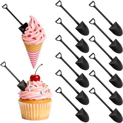 20 Pcs Mini Shovel Shape Spoons Black Shovels Spoons for Ice Cream, Cake, Yogurt, Halloween, Christmas Party Supplies
