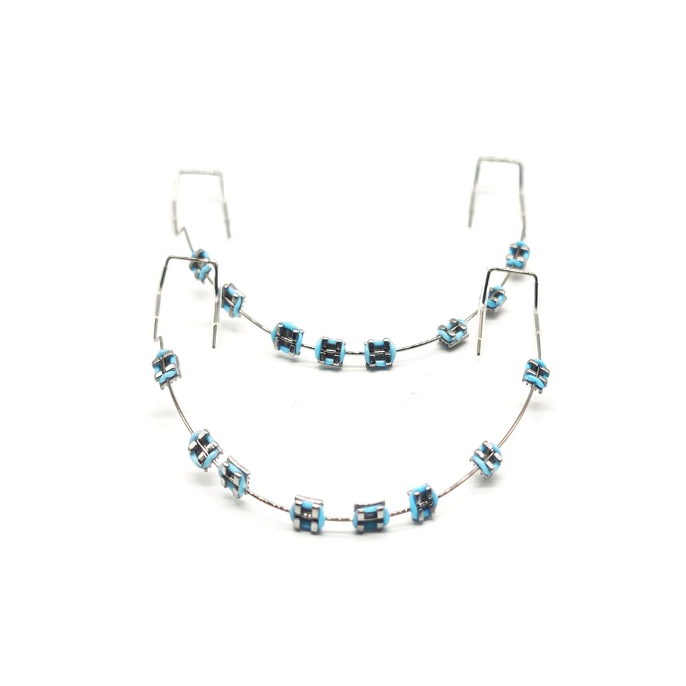 1 Pack Temporary Tooth Decoration with Metal Wires,Metal Bracket and Orthodontic Ligature Ties,Props for Dental Students to Practice and Orthodontist Explain (Blue)