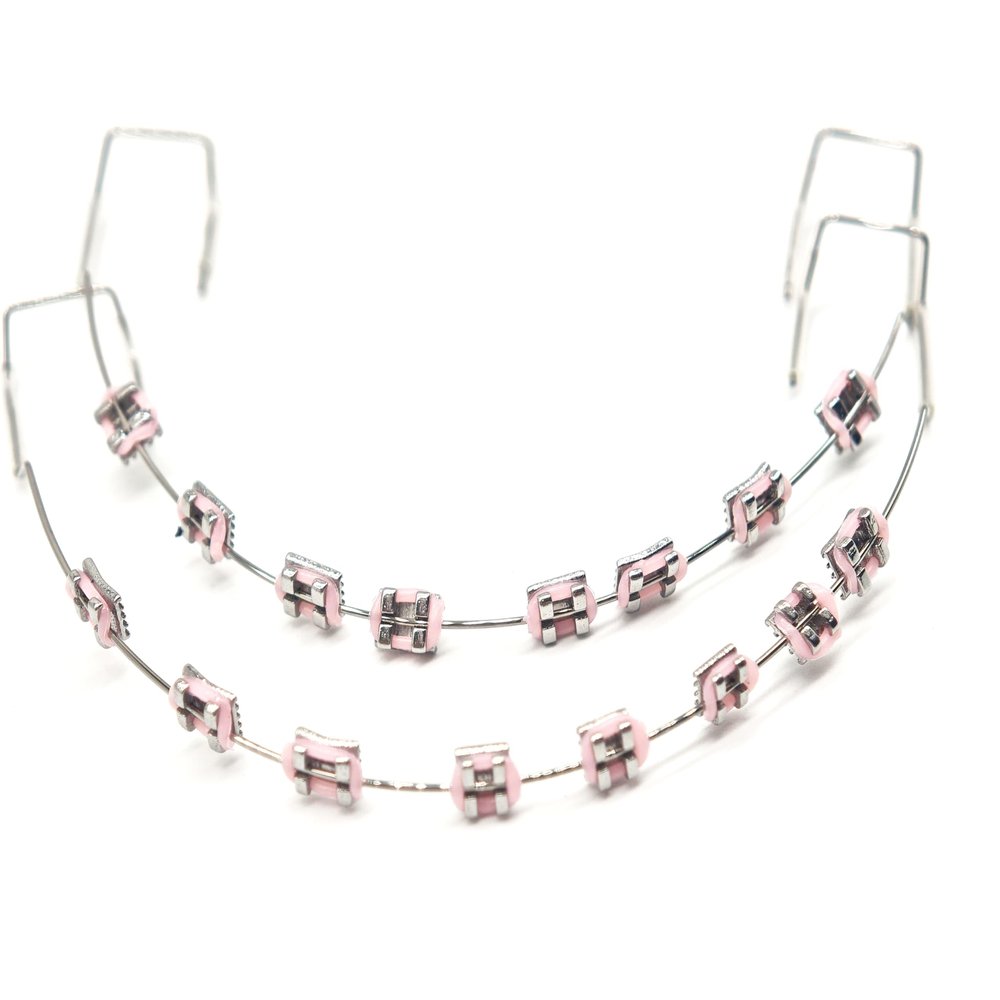 1 Pack Temporary Tooth Decoration with Metal Wires,Metal Bracket and Orthodontic Ligature Ties,Props for Dental Students to Practice and Orthodontist Explain (Pink)