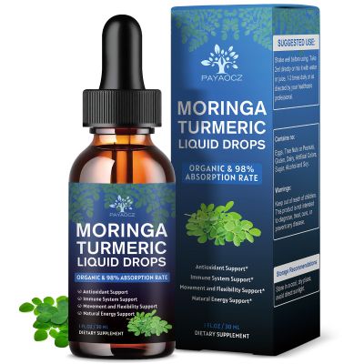 (2 Pack) Organic Moringa Leaf Extract Liquid Drops Supplement 1000mg with Turmeric and Black Pepper for Energy, Antioxidant and Skin, Green Superfood Supplement for Women Men, Vegan, 1 Fl Oz