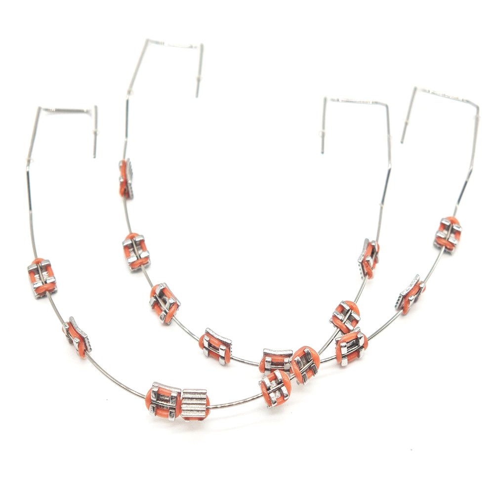 1 Pack Temporary Tooth Decoration with Metal Wires,Metal Bracket and Orthodontic Ligature Ties,Props for Dental Students to Practice and Orthodontist Explain (Orange)