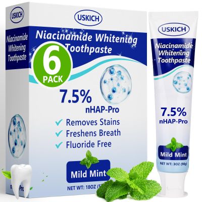 7.5% Nano Hydroxyapatite Toothpaste,6 Pack Fresh Breath Whitening Toothpaste for Remineralizing Enamel & Sensitive Relief,Antiplaque,Natural Peppermint,Fluoride-Free