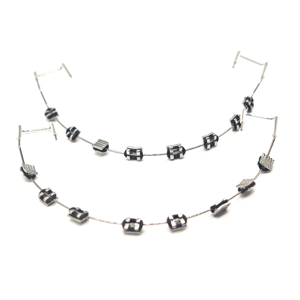 1 Pack Temporary Tooth Decoration with Metal Wires,Metal Bracket and Orthodontic Ligature Ties,Props for Dental Students to Practice and Orthodontist Explain (Black)