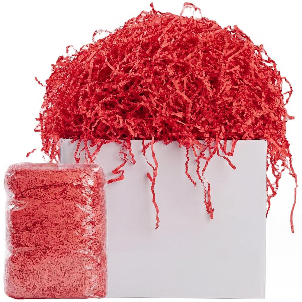 AODESTINY 2.2LBS Crinkle Cut Paper Shred Filler, Shredded Paper for Gift Bag Box Basket, Packing Grass Cushion Crinkle Shred Filler for Christmas Wedding Birthday Bridesmaid Engagement-Red