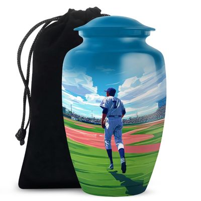 Casketique Baseball Adult Male Urn for Ashes - Large Urn for Human Ashes - Burial Urns for Adults Human Ash - Blue Urns for Adult Female - Memorial Ash Holder for Humans - 10 Inch