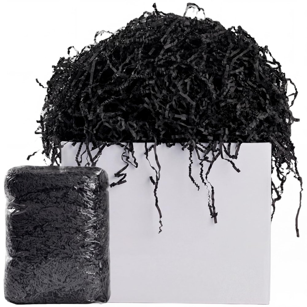 AODESTINY 2.2LBS Crinkle Cut Paper Shred Filler, Black Shredded Paper for Gift Bag Box Basket, Packing Grass Cushion Crinkle Shred Filler for Christmas Wedding Birthday Bridesmaid Engagement