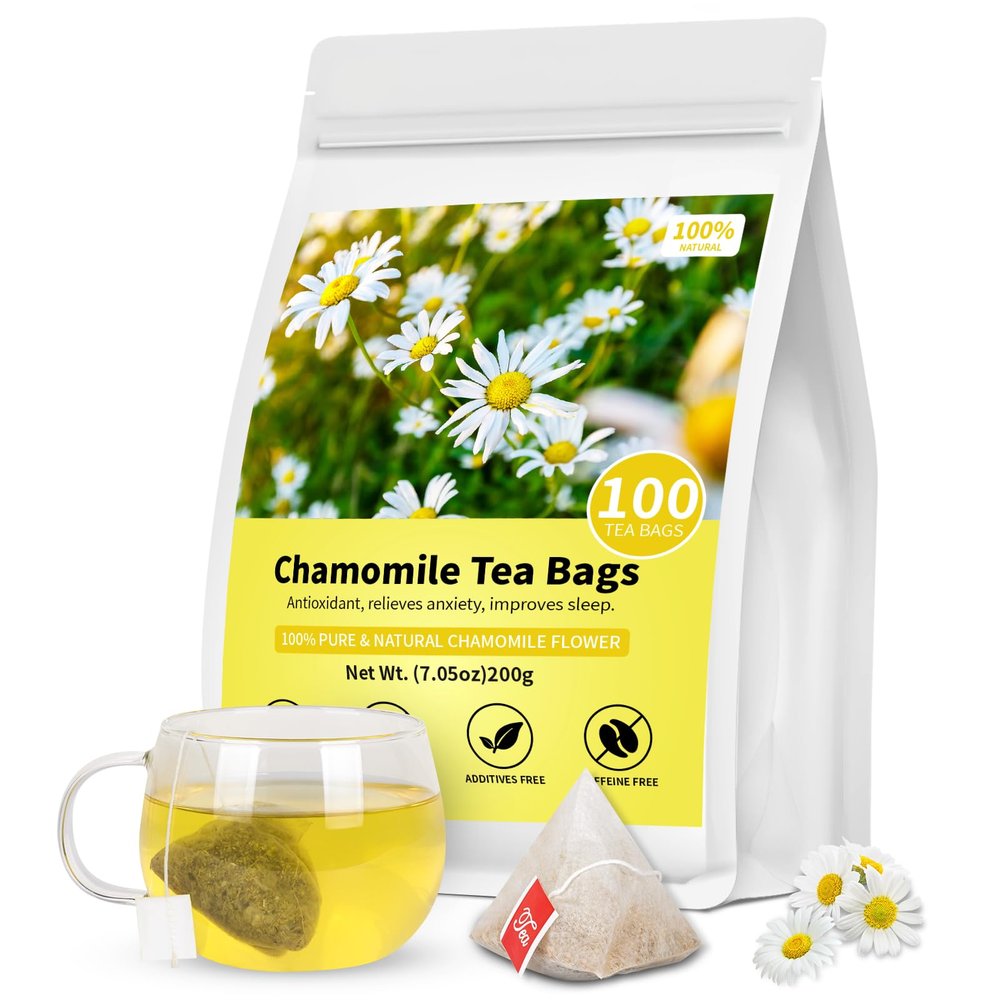 Chamomile Tea Bags, 100% Pure Natural Chamomile Flower Herbal Tea for Relaxation, Caffeine Free, Non-GMO, Additives Free,No Sugar/Gluten1 Pack/100 Bags)