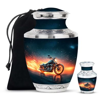 Remembrate Motorcycle Cremation Urns for Human Ashes Men - Green Father and Mother Urns for Human Ashes 3 Inch with 10 Inch Set - Funeral Urn for Men and Women Remains