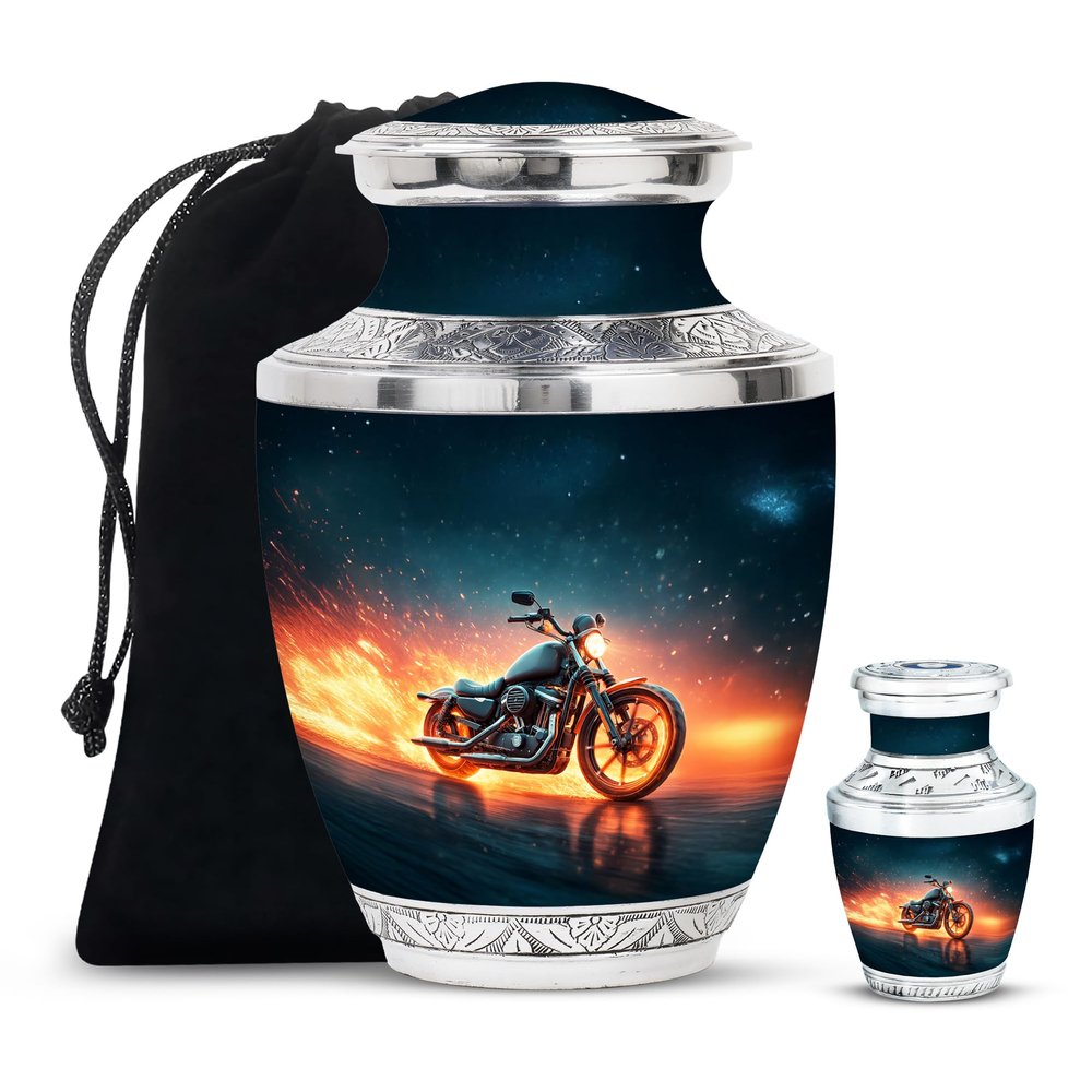 Remembrate Motorcycle Cremation Urns for Human Ashes Men - Green Father and Mother Urns for Human Ashes 3 Inch with 10 Inch Set - Funeral Urn for Men and Women Remains