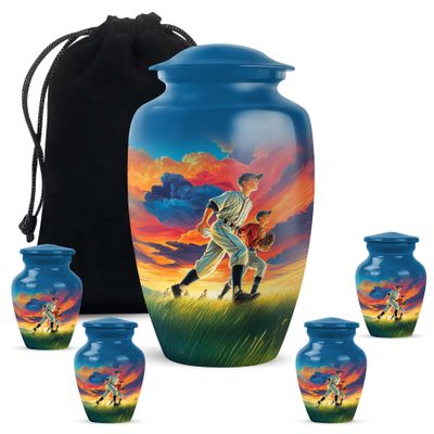 Casketique Baseball Adult Funeral Urn - Unique Urns for Human Ashes - Blue Keepsake Urn for Mom - Large Urns for Human Ashes Adult Female - Funeral Ash Container - 10 & 3 Inch