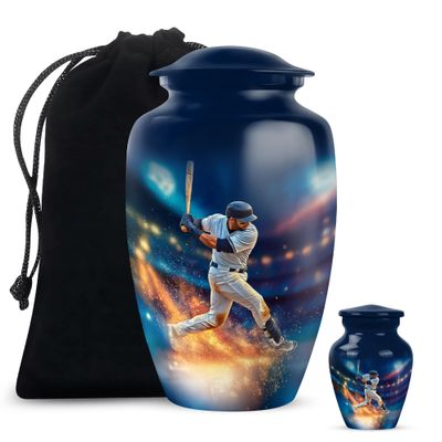 Casketique Baseball Funeral Urn for Mom Ashes - Small Urns for Ashes Dad - Large Urns for Human Ash Adult - Cremation Urn Set of 2 - Container for Ash - 10 & 3 Inch