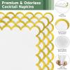 200pack White Cocktail Napkins - 5 Inch Gold Foiled Scalloped Cocktail Napkins, Elegant White and Gold Paper Napkin Beverage Napkin for Wedding, Baby Shower, Bridal Shower, Holiday Party view 3