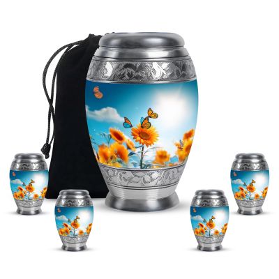 Yatskia Sunflower with Butterflies Funeral Urns for Adult Ashes Men & Women, Urns for Human Ashes Adult, (Monar 10 Inch and 3 Inch)
