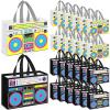 Locmeo 24 Pcs 80s90s Party Favor Bags Non Woven Retro Radio Grocery Bags for Hip Hop Birthday Disco Rock Party (Black,Yellow) view 1