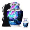 Casketique Bear Cremation Urns for Adult Male Set of 1 Large & 1 Keepsake - Blue Cremation Urns for Human Ashes Set of 2 - Northern Light Memorial Funeral Urn for Ashes for Women - 10 & 3 Inch Combo view 1