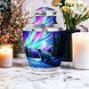 Casketique Bear Cremation Urns for Adult Male Set of 1 Large & 1 Keepsake - Blue Cremation Urns for Human Ashes Set of 2 - Northern Light Memorial Funeral Urn for Ashes for Women - 10 & 3 Inch Combo view 4