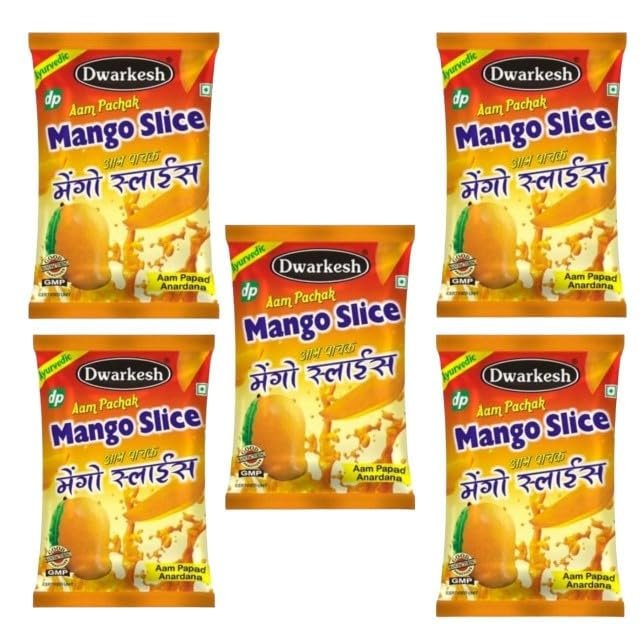 Dwarkesh Aam Pachak Slices Dried Mango Slices 100 gram Pack of 5 Sweet and Savour Chatpati Aaam Slices