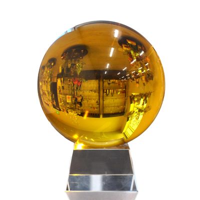 100 mm 4" Clear Crystal Fortune Telling Ball with Stand, for Magic, Divination, and Meditation. (Yellow)