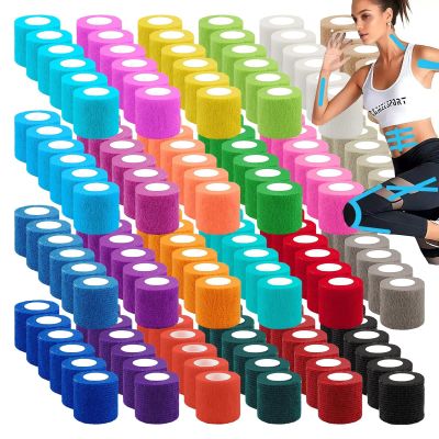 144 Pack Self Adhesive Bandage Wrap Bulk, 2Inch x 5 Yards Self Adherent Wrap,Athletic Elastic Breathable Cohesive Bandage Wrap for First Aid,Sports,Wrist Ankle Swelling Sprains,Vet Wrap,24 Colors