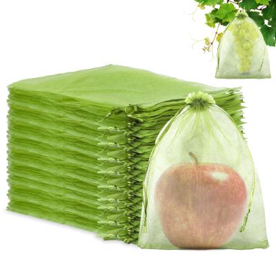 100pcs Fruit Protection Bags 8x12 inch,Green Mesh Bags Drawstring Fruit Protectors Pest Barrier for Grapes Trees & Party Favor, Candy, Jewelry Drawstring, Christmas Gift Bags, Wedding Mesh Goodie Bags