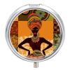 Portable Pill Organizer Small Pill Box African Woman 3 Compartment Medicine Vitamin Organizer Travel Medicine Organizer with Mirror & Button Closure Cute Medication Case for Purse view 1