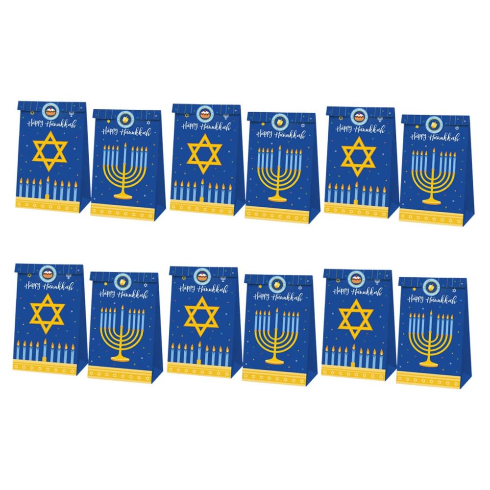 Outanaya 12Pcs Hanukkah Theme Paper Bags Convenient Festival Supplies Bags for Candy Treats for Holiday Parties and Celebrations